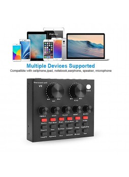 Proocam SCL-900 V8 Live Sound Card Portable Audio Mixer DJ Sound Mixer Aluminum Karaoke Sound Mixer Recording Live Broadcast K Songs, Recording Voice Chatting (Black)